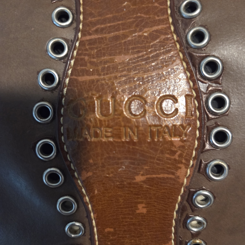Gucci Brown Two-Tone Leather Hobo with Silver Eyelet Trim - Picture 6 of 9